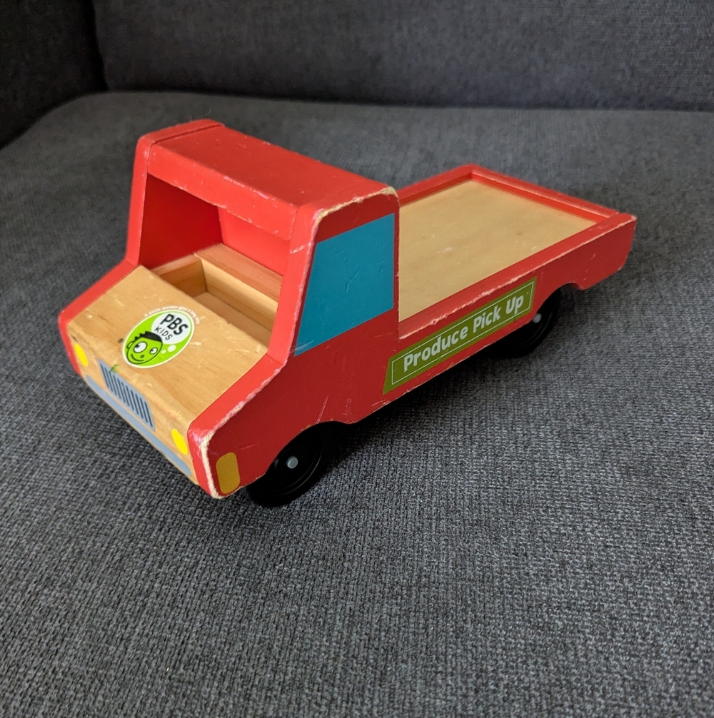 PBS Kids Wooden Produce Pick Up Truck Red Toy Vehicle Pretend Play Classic Style